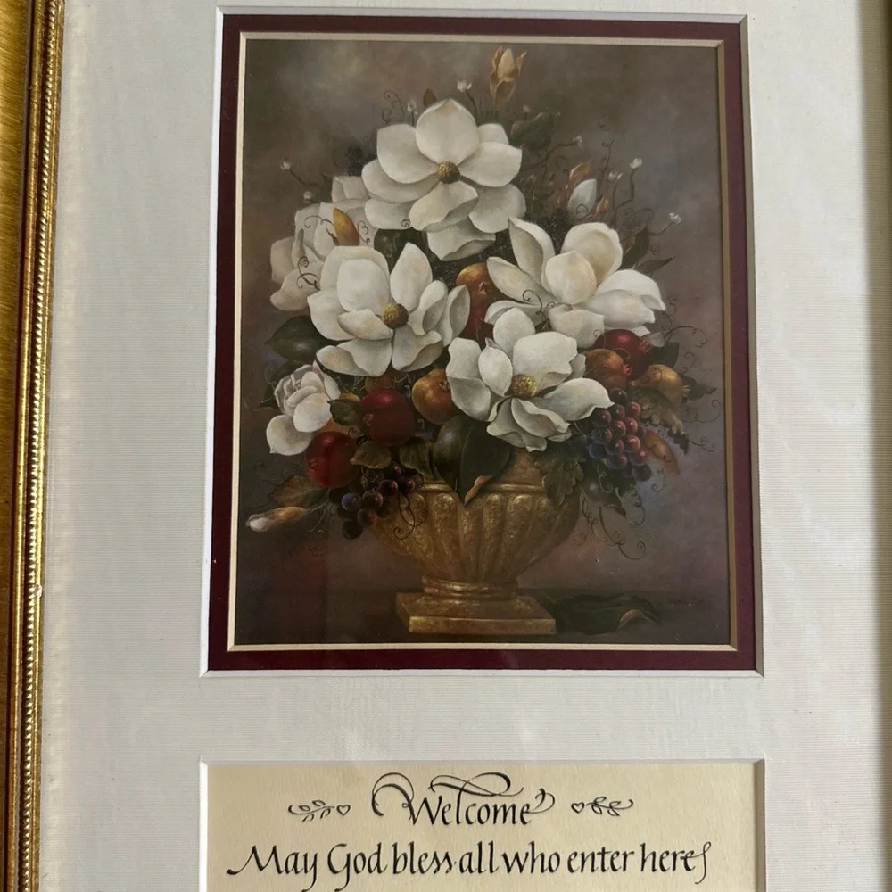 Glenda Turley 94” Welcome sign Gold Framed Floral Art Print